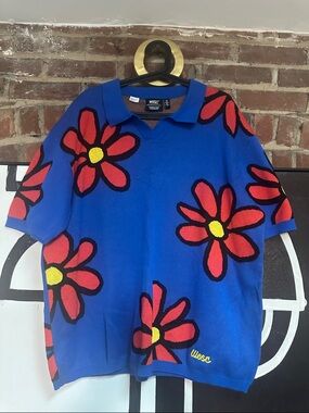 Wesc Royal Blue Polo with Red Daisy Motif